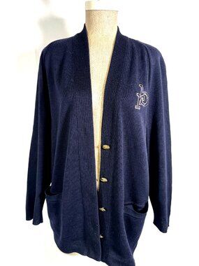 Vintage 90s ROCCOBAROCCO Italy Navy Blue Pure Merino Cardigan Jacket Sz 44 Sz L